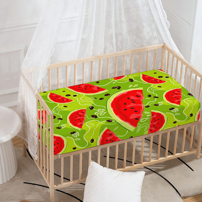 Yummy Watermelon Pieces Pattern Print Baby Crib Sheet