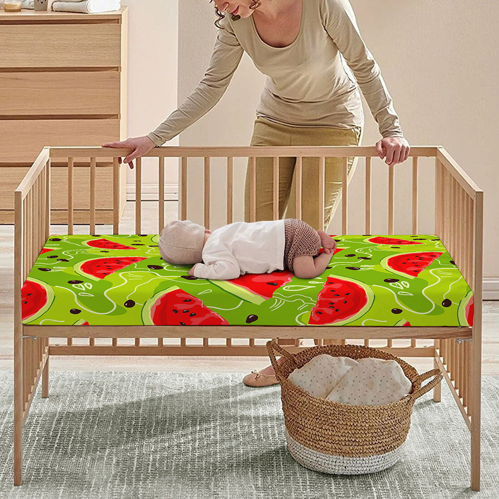 Yummy Watermelon Pieces Pattern Print Baby Crib Sheet