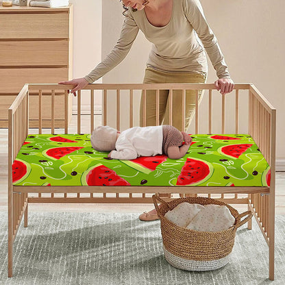 Yummy Watermelon Pieces Pattern Print Baby Crib Sheet