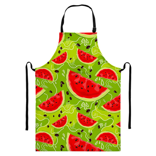 Yummy Watermelon Pieces Pattern Print Bib Apron With Pocket