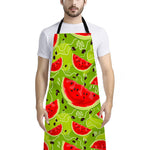 Yummy Watermelon Pieces Pattern Print Bib Apron With Pocket