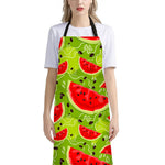 Yummy Watermelon Pieces Pattern Print Bib Apron With Pocket