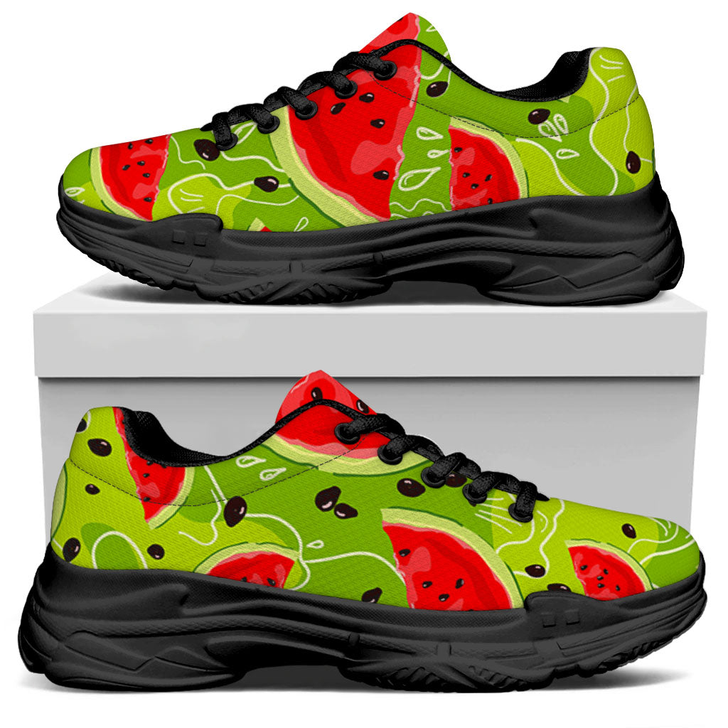 Yummy Watermelon Pieces Pattern Print Black Chunky Shoes