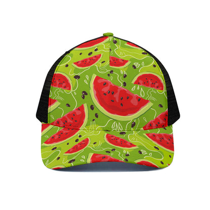 Yummy Watermelon Pieces Pattern Print Black Mesh Trucker Cap