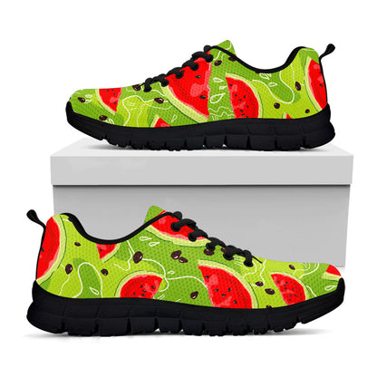 Yummy Watermelon Pieces Pattern Print Black Running Shoes