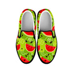 Yummy Watermelon Pieces Pattern Print Black Slip On Sneakers