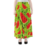 Yummy Watermelon Pieces Pattern Print Chiffon Maxi Skirt