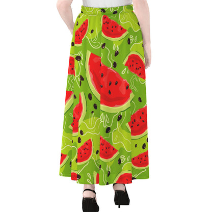 Yummy Watermelon Pieces Pattern Print Chiffon Maxi Skirt