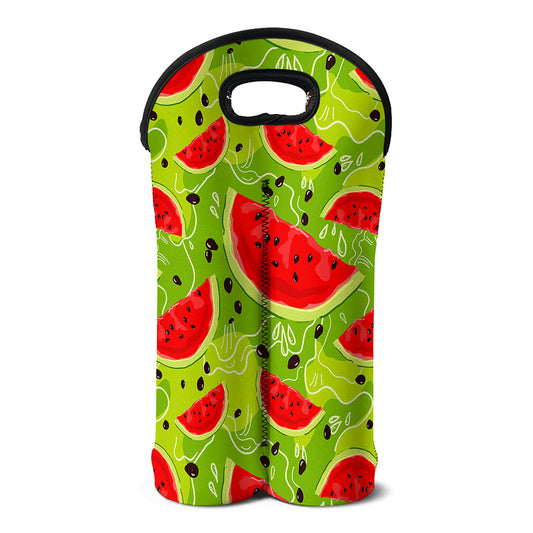 Yummy Watermelon Pieces Pattern Print Double Neoprene Wine Tote