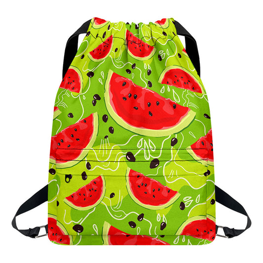 Yummy Watermelon Pieces Pattern Print Drawstring Backpack