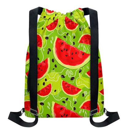 Yummy Watermelon Pieces Pattern Print Drawstring Backpack