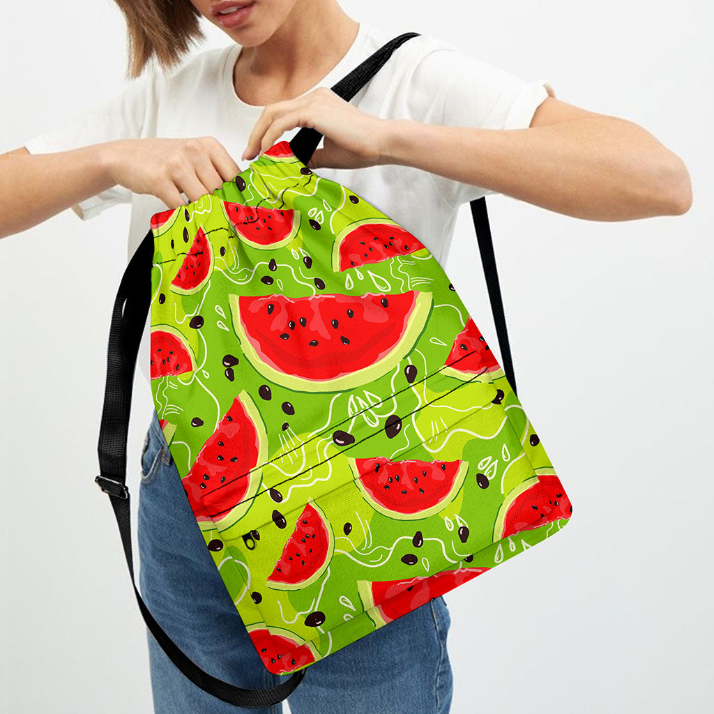 Yummy Watermelon Pieces Pattern Print Drawstring Backpack