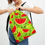 Yummy Watermelon Pieces Pattern Print Drawstring Backpack
