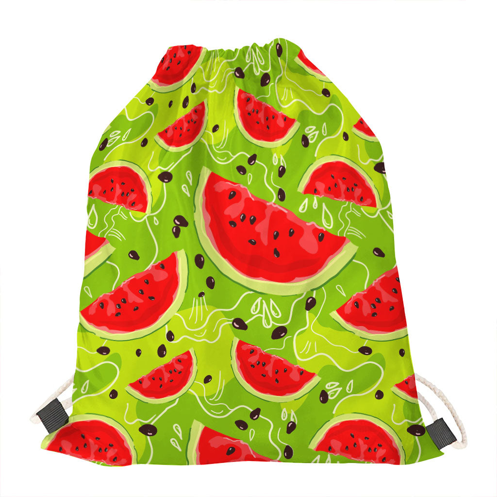 Yummy Watermelon Pieces Pattern Print Drawstring Bag