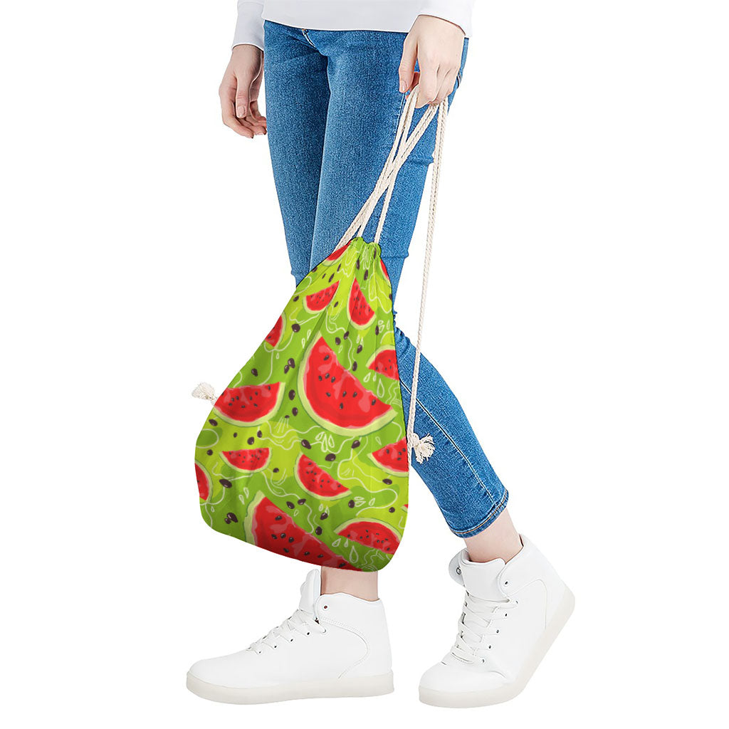 Yummy Watermelon Pieces Pattern Print Drawstring Bag