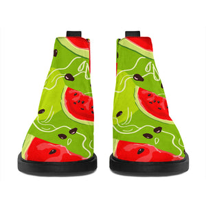Yummy Watermelon Pieces Pattern Print Flat Ankle Boots