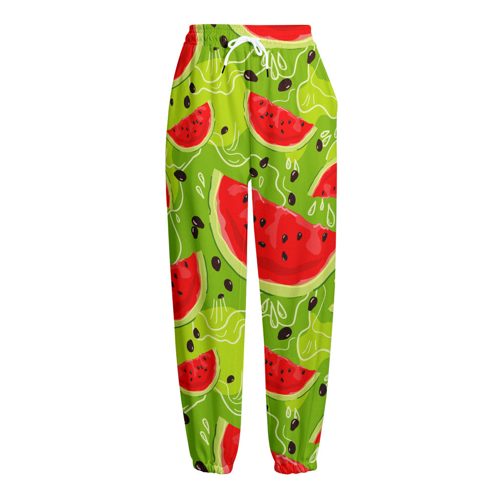Yummy Watermelon Pieces Pattern Print Fleece Lined Knit Pants