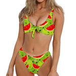 Yummy Watermelon Pieces Pattern Print Front Bow Tie Bikini