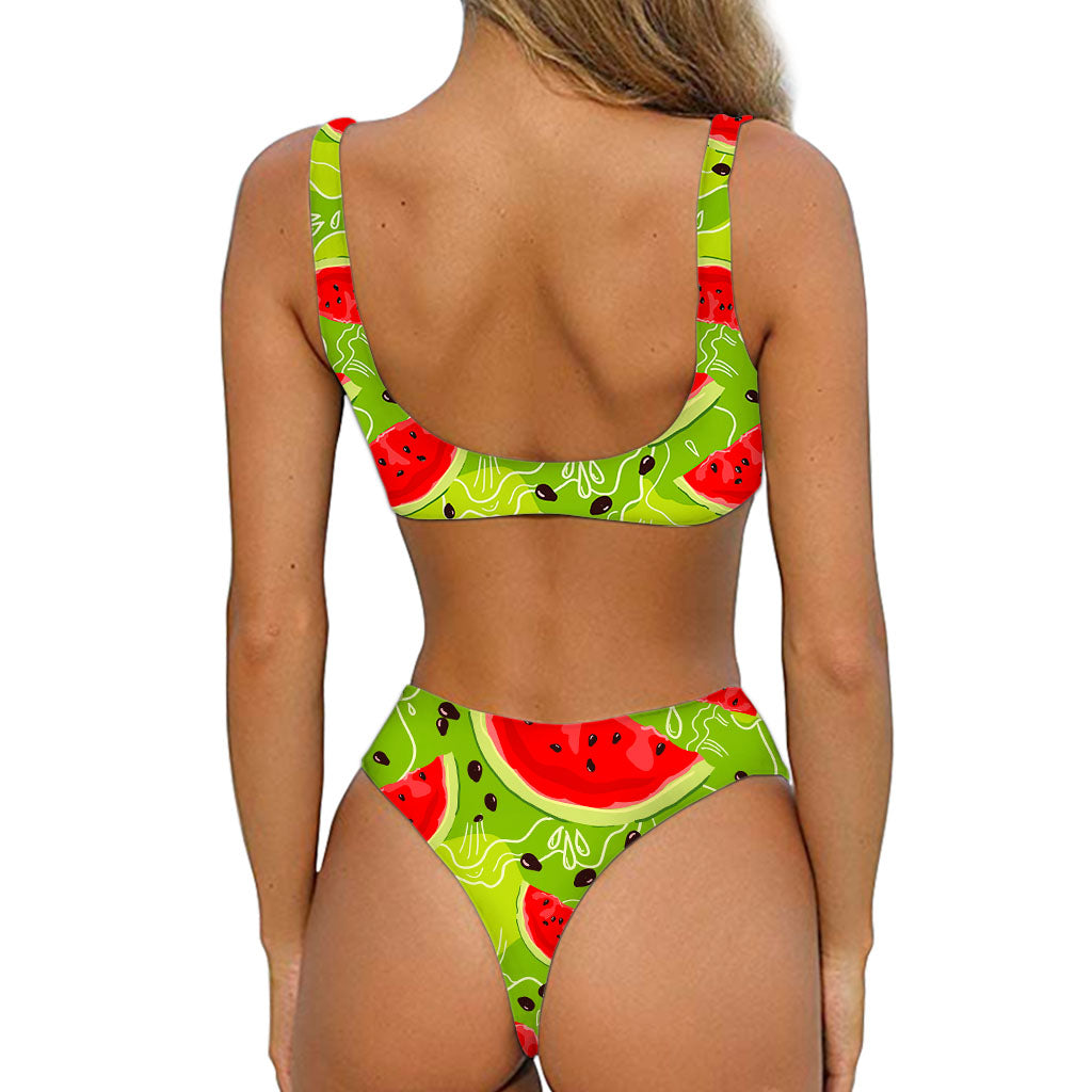 Yummy Watermelon Pieces Pattern Print Front Bow Tie Bikini