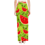Yummy Watermelon Pieces Pattern Print High Slit Maxi Skirt