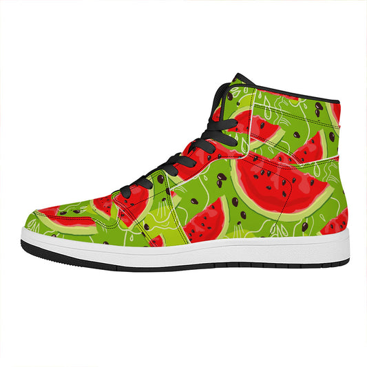 Yummy Watermelon Pieces Pattern Print High Top Leather Sneakers