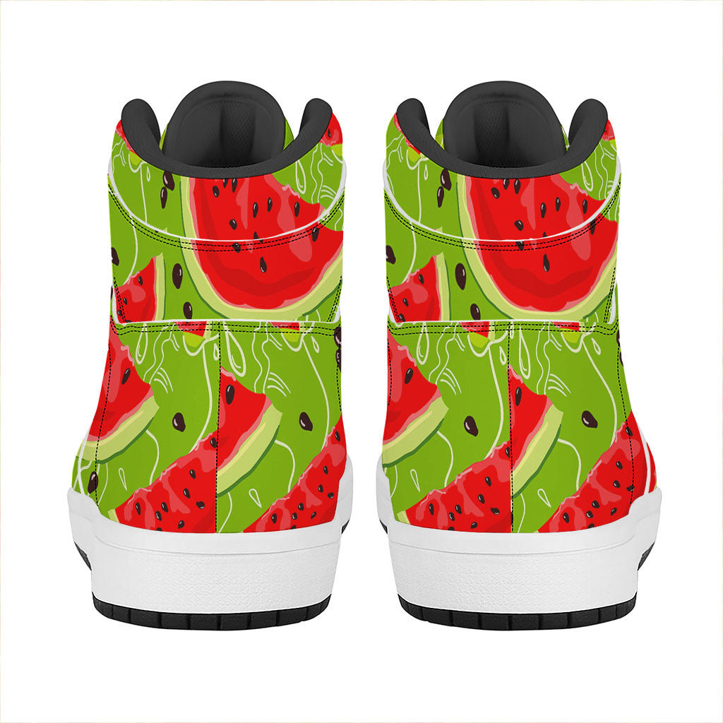 Yummy Watermelon Pieces Pattern Print High Top Leather Sneakers
