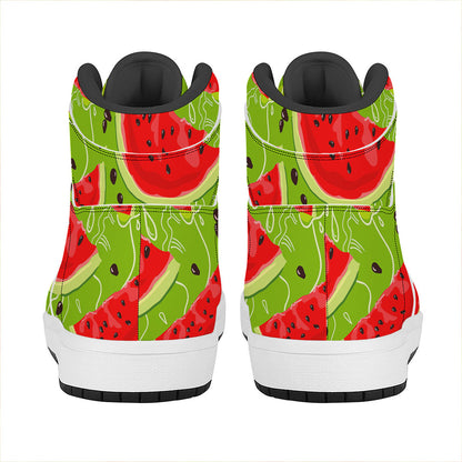 Yummy Watermelon Pieces Pattern Print High Top Leather Sneakers
