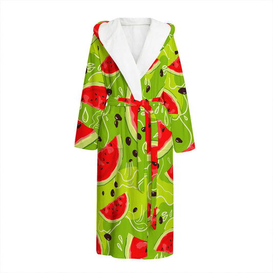 Yummy Watermelon Pieces Pattern Print Hooded Bathrobe