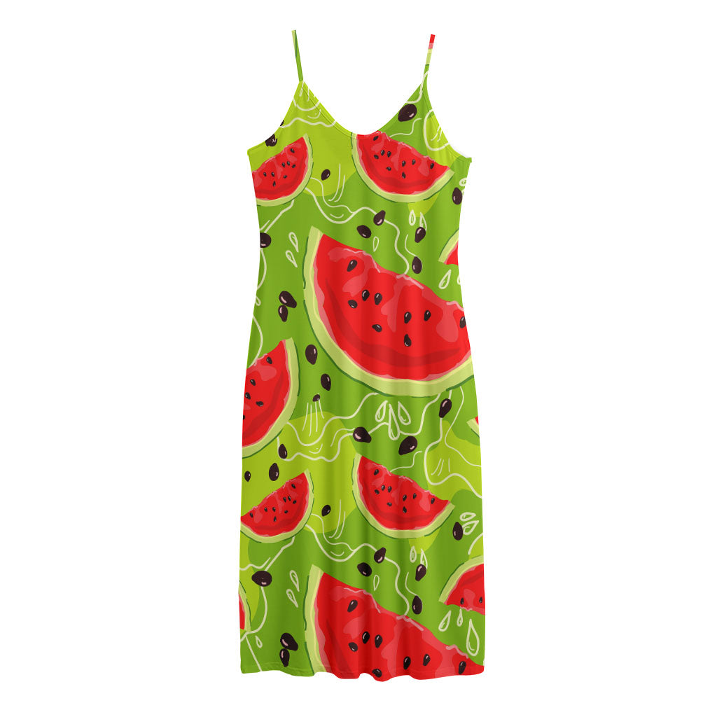 Yummy Watermelon Pieces Pattern Print Jersey Midi Cami Dress