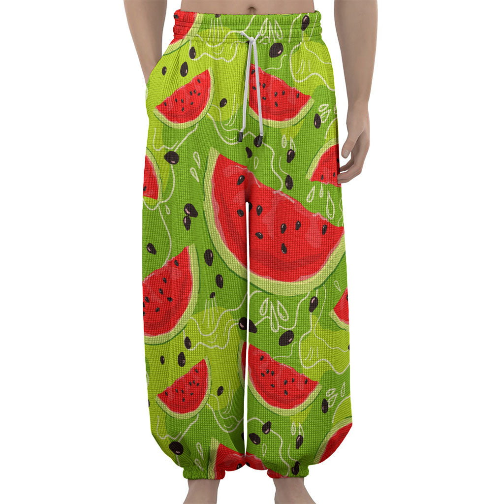 Yummy Watermelon Pieces Pattern Print Lantern Pants