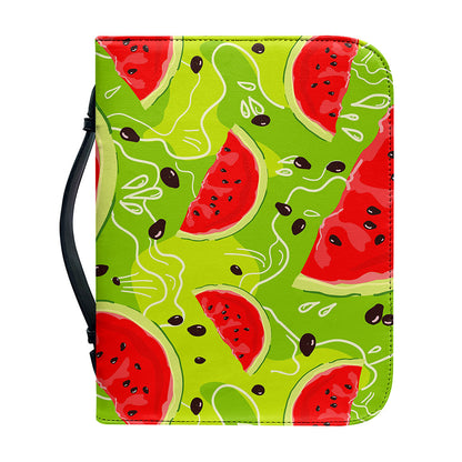 Yummy Watermelon Pieces Pattern Print Leather Bible Cover