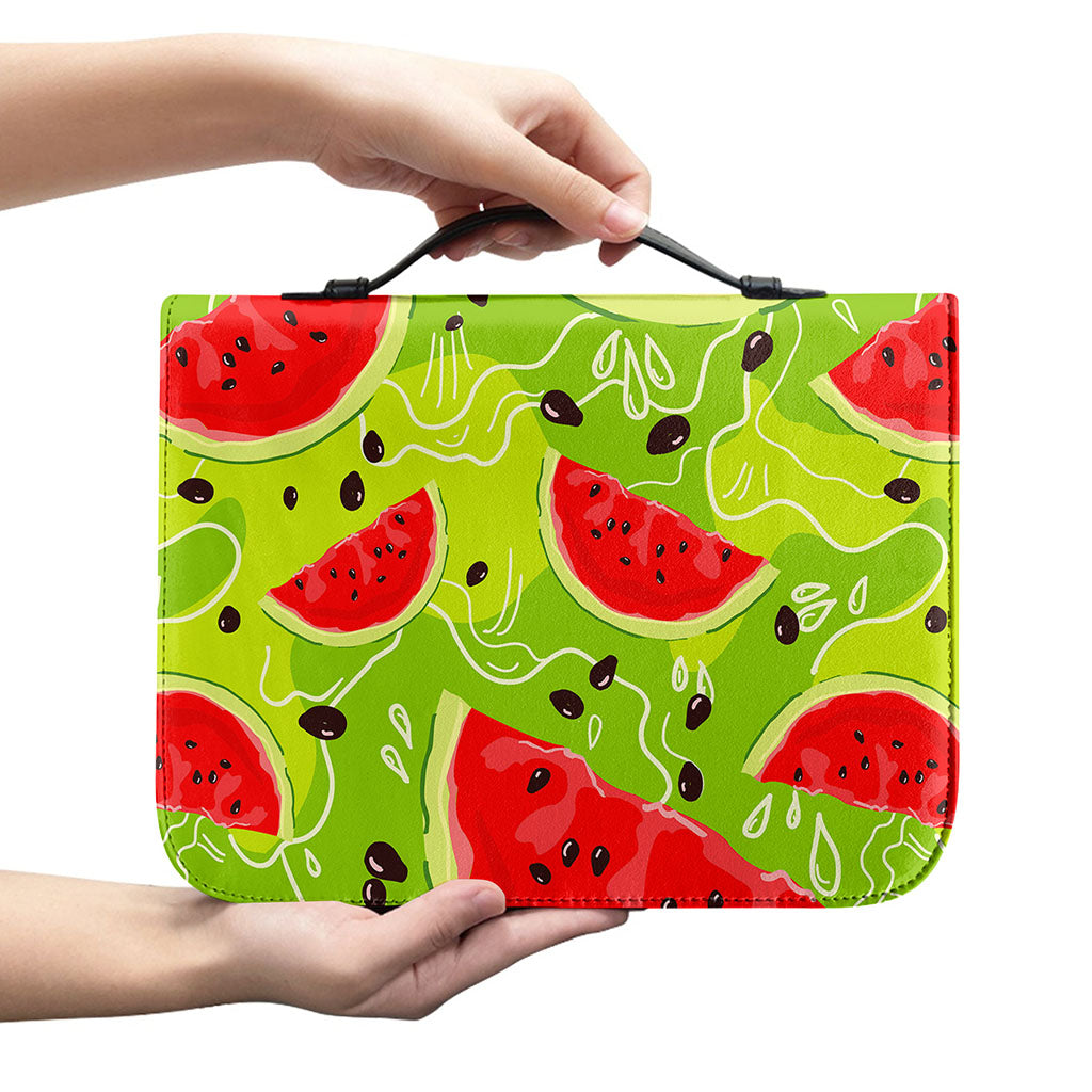 Yummy Watermelon Pieces Pattern Print Leather Bible Cover