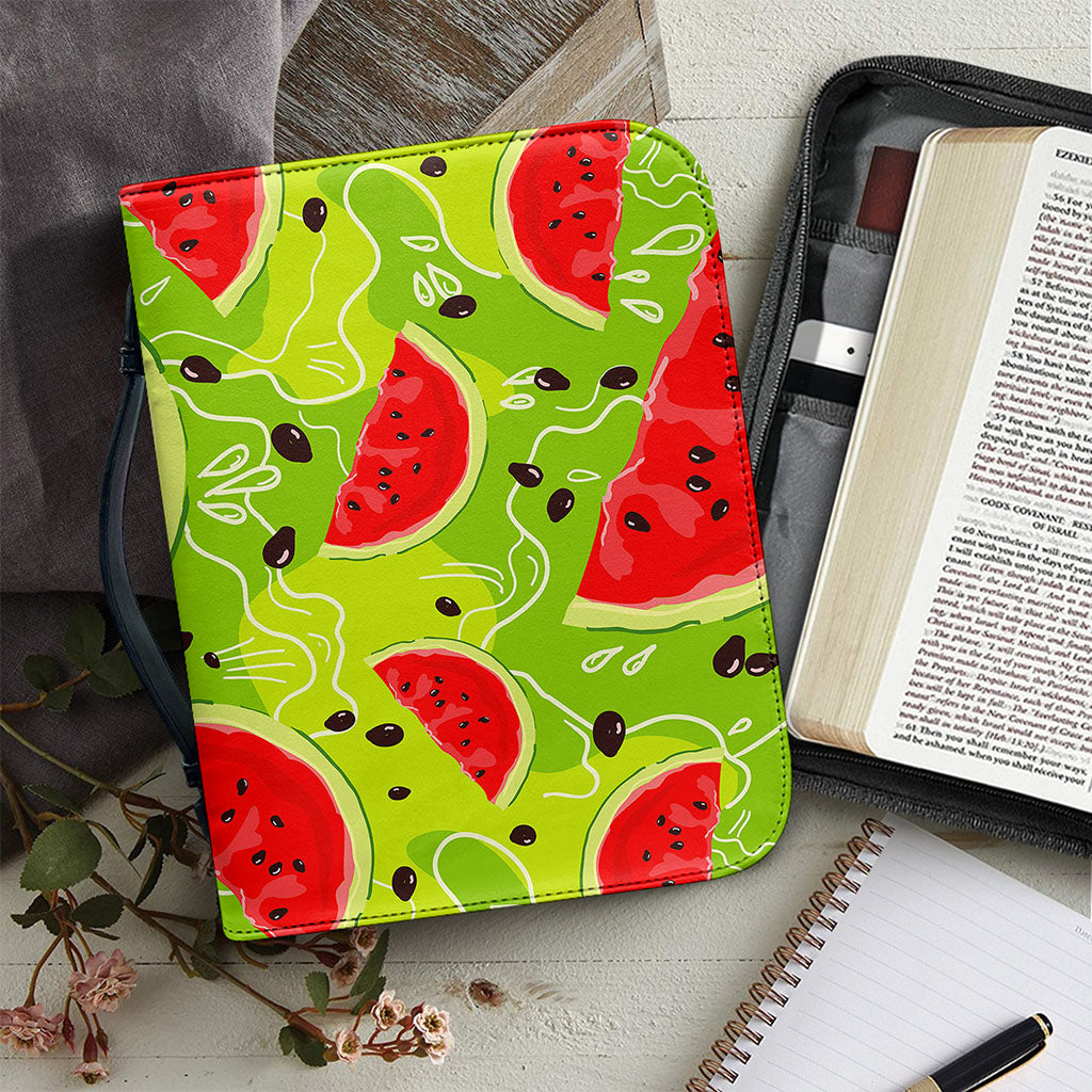 Yummy Watermelon Pieces Pattern Print Leather Bible Cover