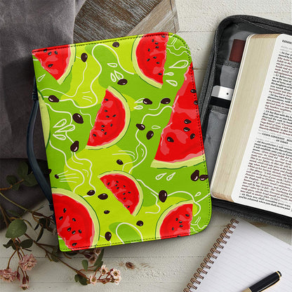 Yummy Watermelon Pieces Pattern Print Leather Bible Cover