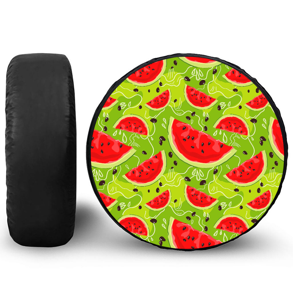 Yummy Watermelon Pieces Pattern Print Leather Spare Tire Cover