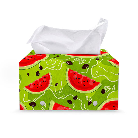 Yummy Watermelon Pieces Pattern Print Leather Tissue Box Cover