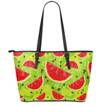 Yummy Watermelon Pieces Pattern Print Leather Tote Bag