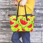 Yummy Watermelon Pieces Pattern Print Leather Tote Bag