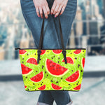 Yummy Watermelon Pieces Pattern Print Leather Tote Bag