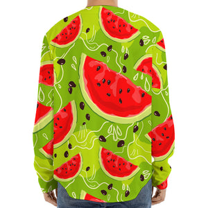 Yummy Watermelon Pieces Pattern Print Long Sleeve Baseball Jersey