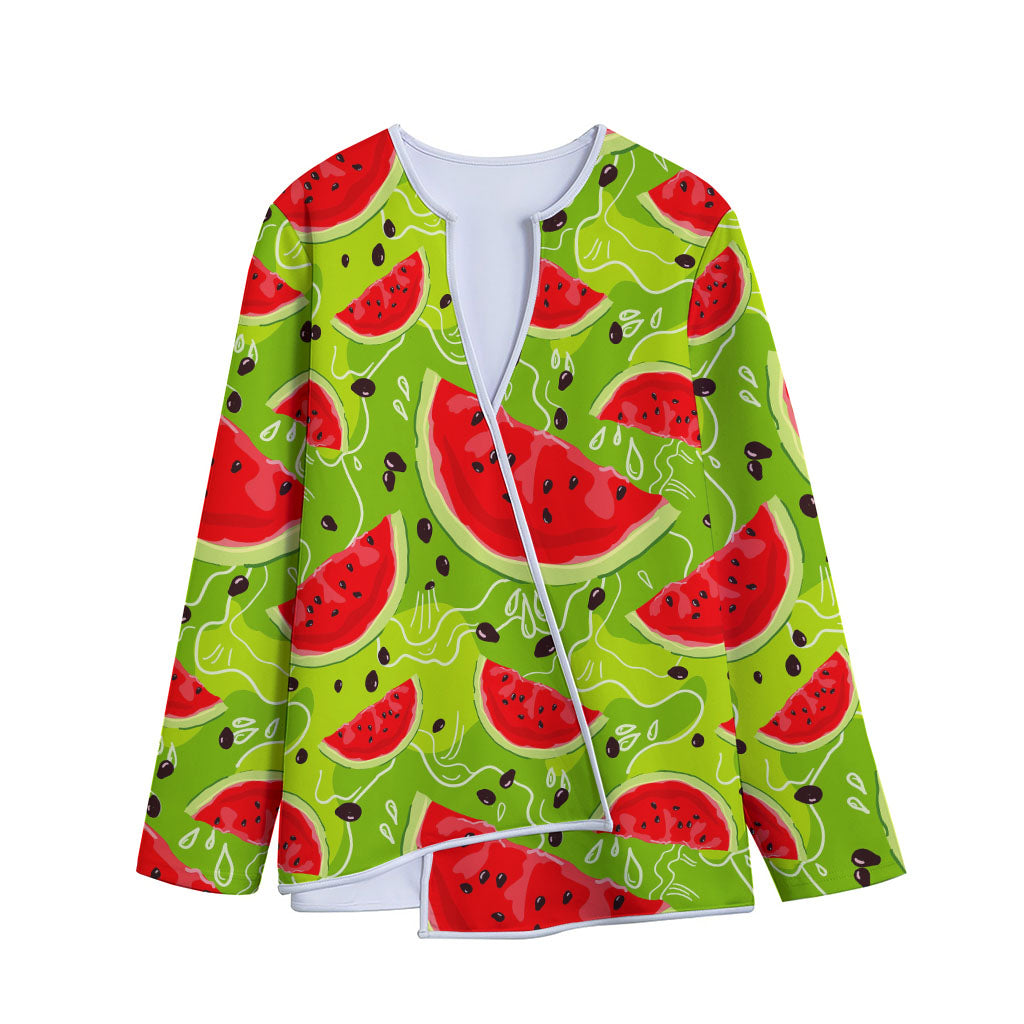 Yummy Watermelon Pieces Pattern Print Long Sleeve Short Coat