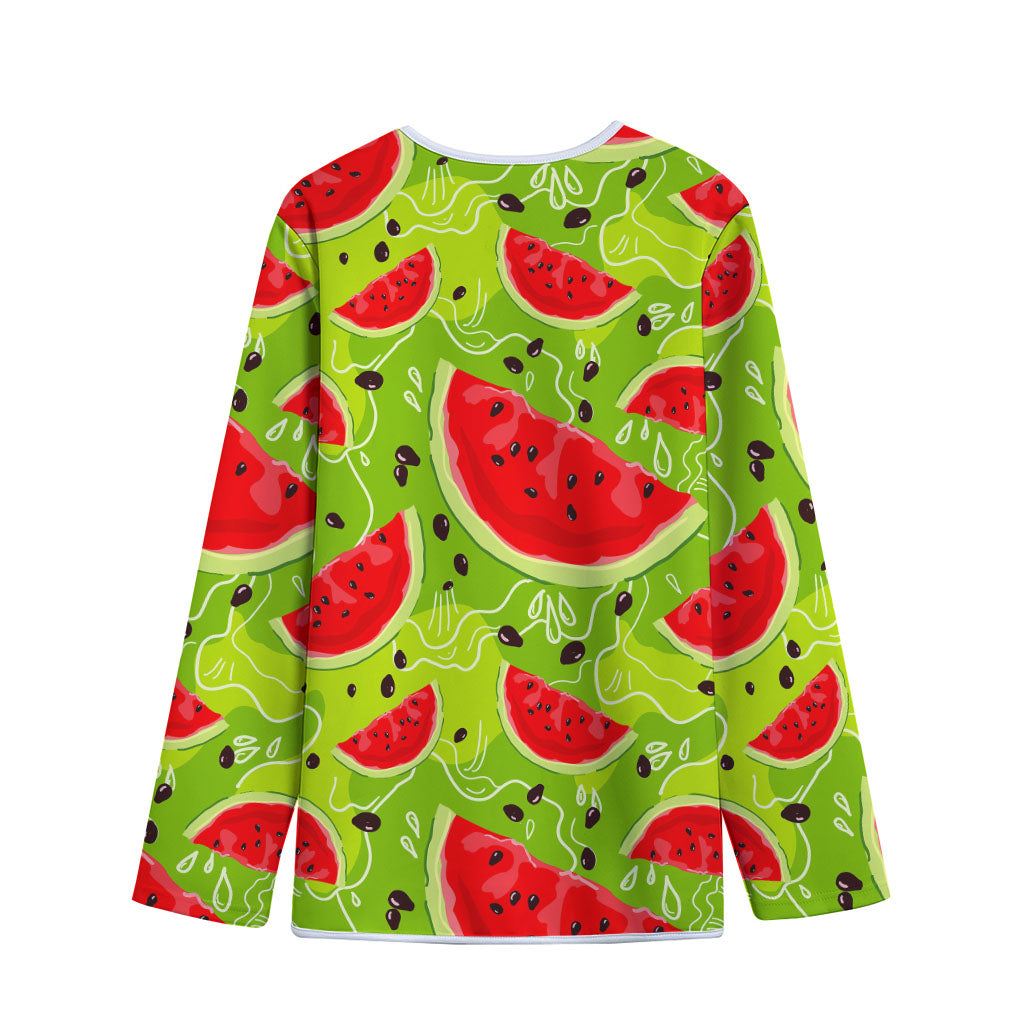 Yummy Watermelon Pieces Pattern Print Long Sleeve Short Coat