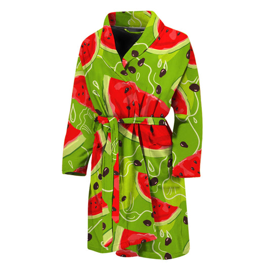 Yummy Watermelon Pieces Pattern Print Men's Bathrobe