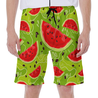 Yummy Watermelon Pieces Pattern Print Men's Beach Shorts