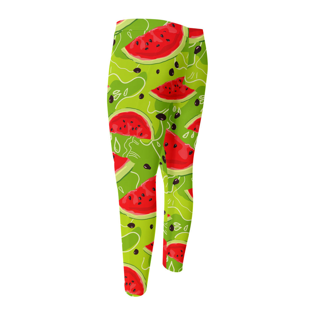 Yummy Watermelon Pieces Pattern Print Men's Compression Pants