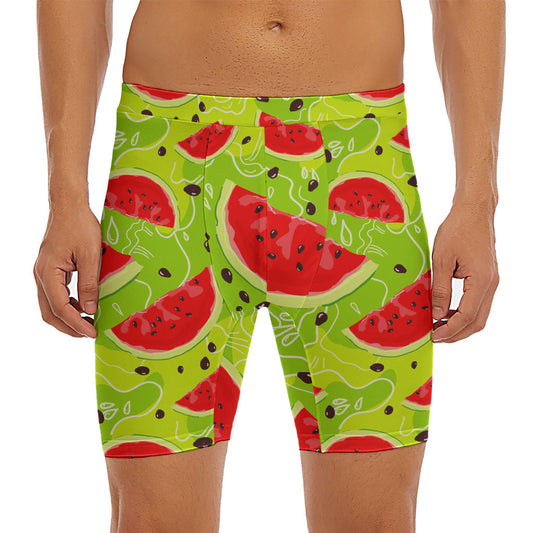 Yummy Watermelon Pieces Pattern Print Men's Long Boxer Briefs