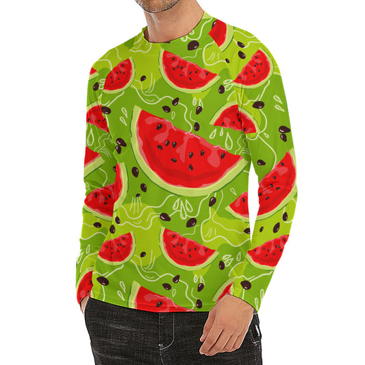 Yummy Watermelon Pieces Pattern Print Men's Long Sleeve Rash Guard