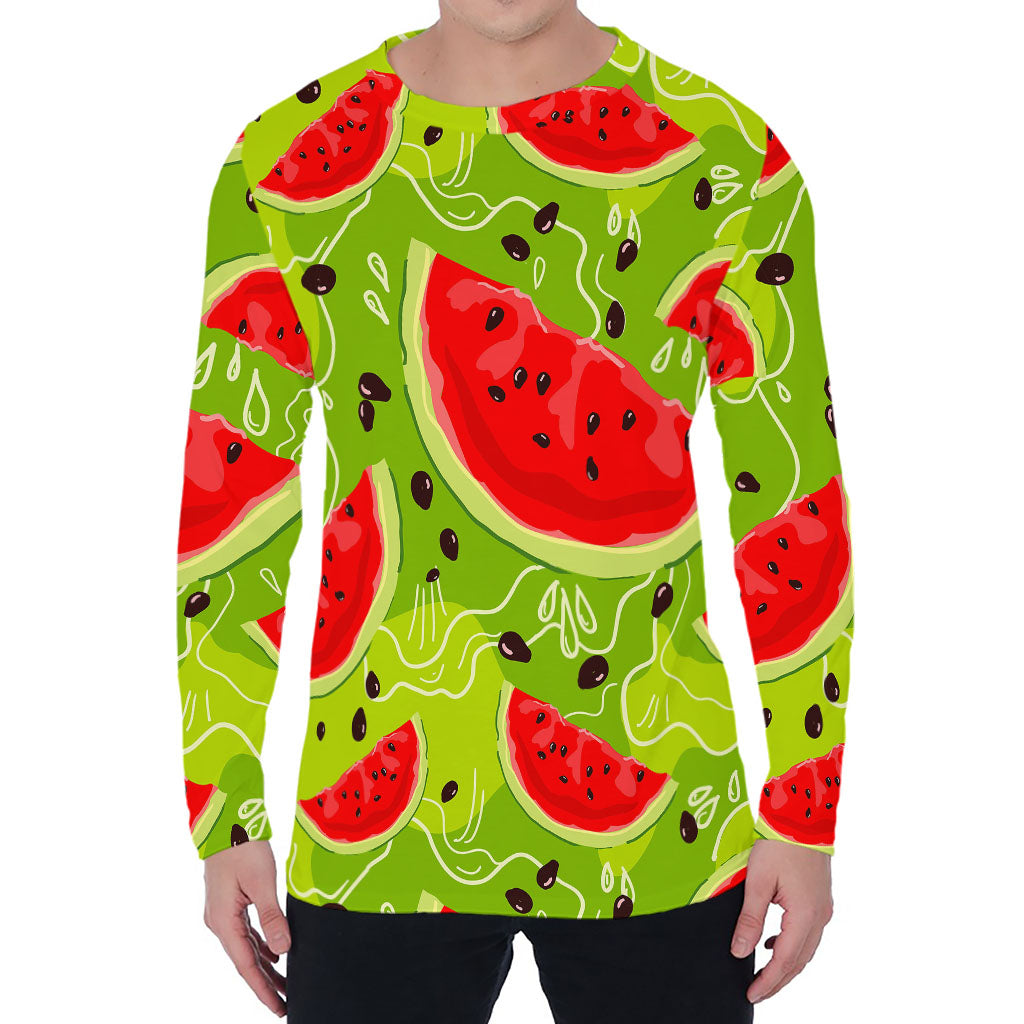 Yummy Watermelon Pieces Pattern Print Men's Long Sleeve T-Shirt