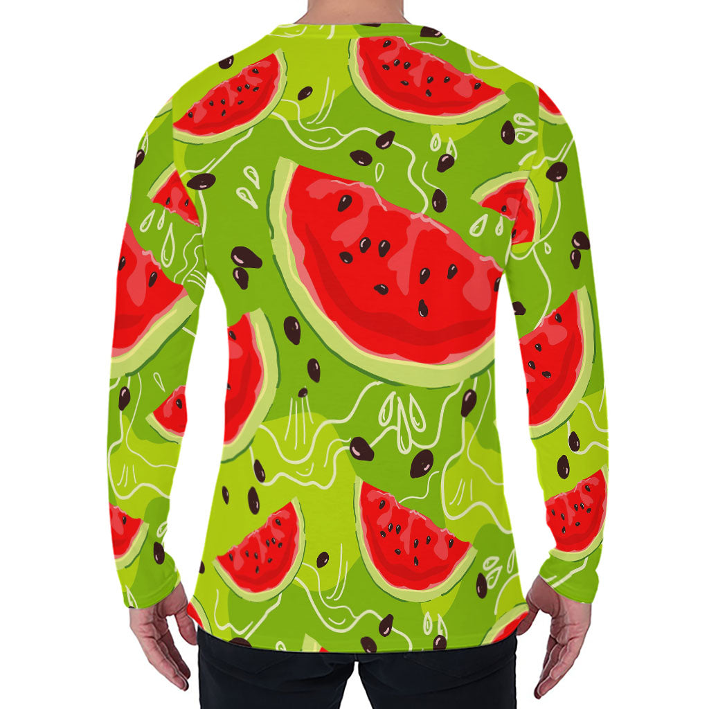 Yummy Watermelon Pieces Pattern Print Men's Long Sleeve T-Shirt