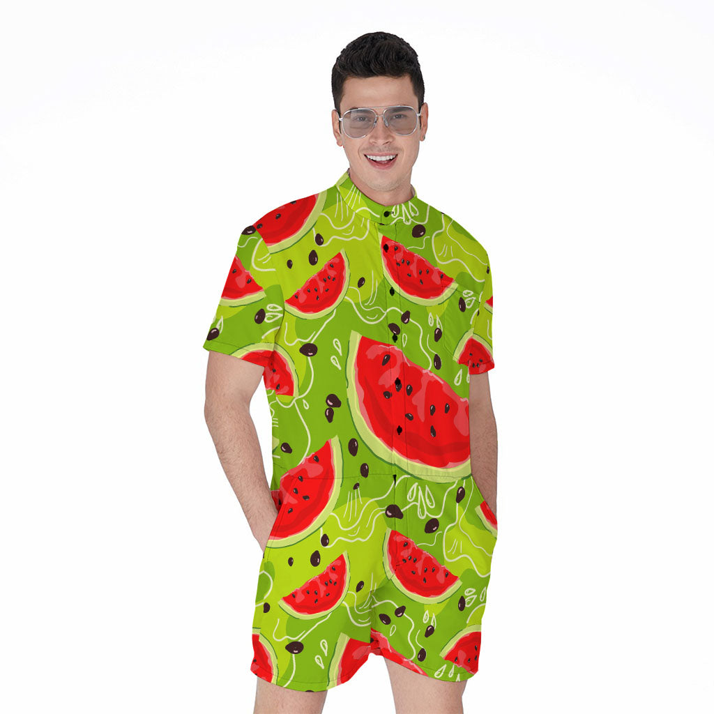 Yummy Watermelon Pieces Pattern Print Men's Rompers